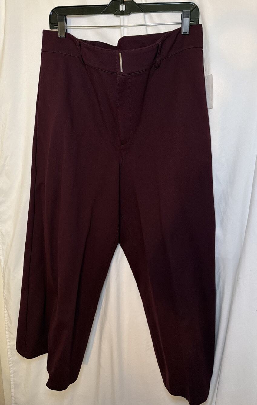 New! PAIGE Women's Dress Pants Aubergine Sz 14, Wide Leg, Slight Crop